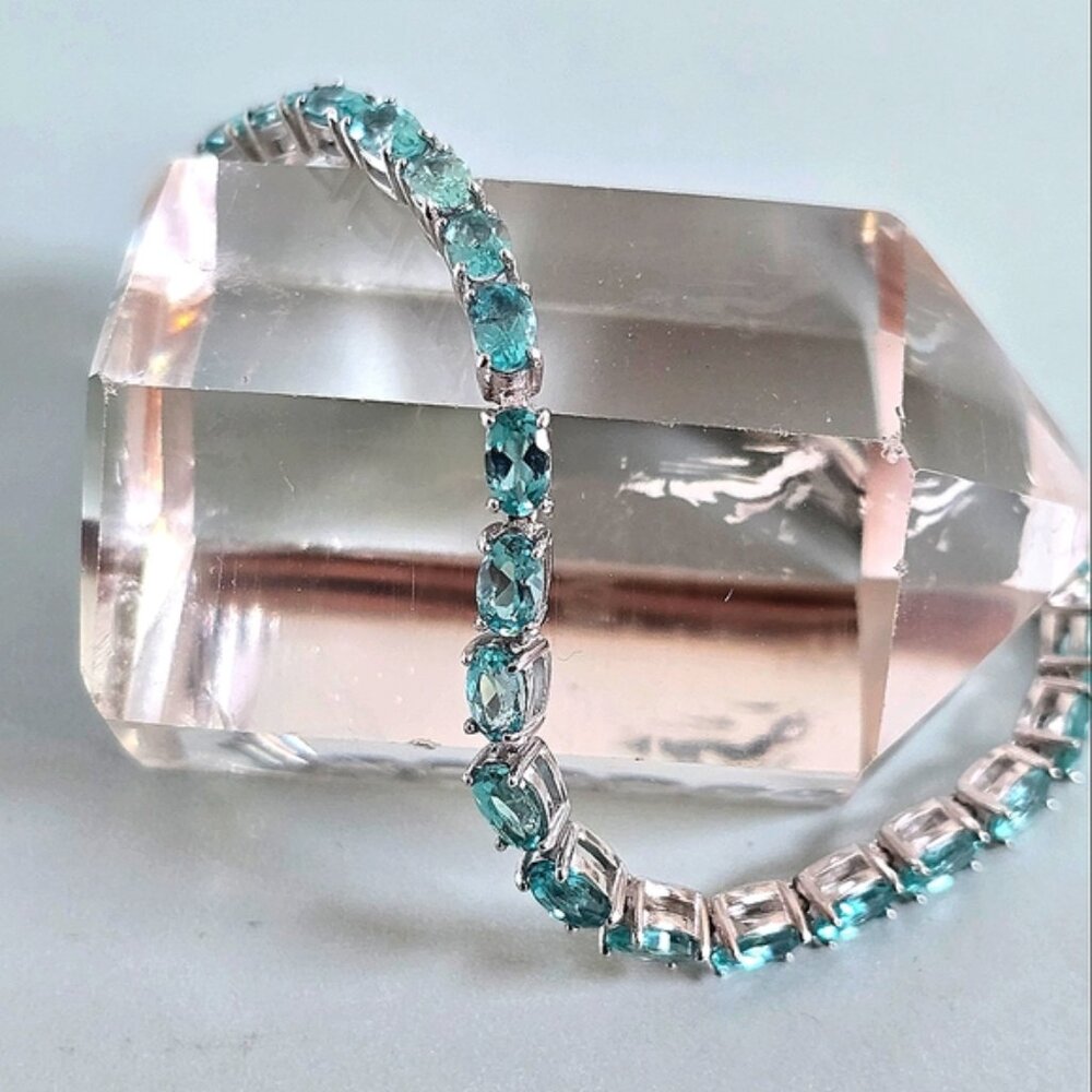 925 Sterling Silver Bracelet 7inch with Natural Apatite Gemstone